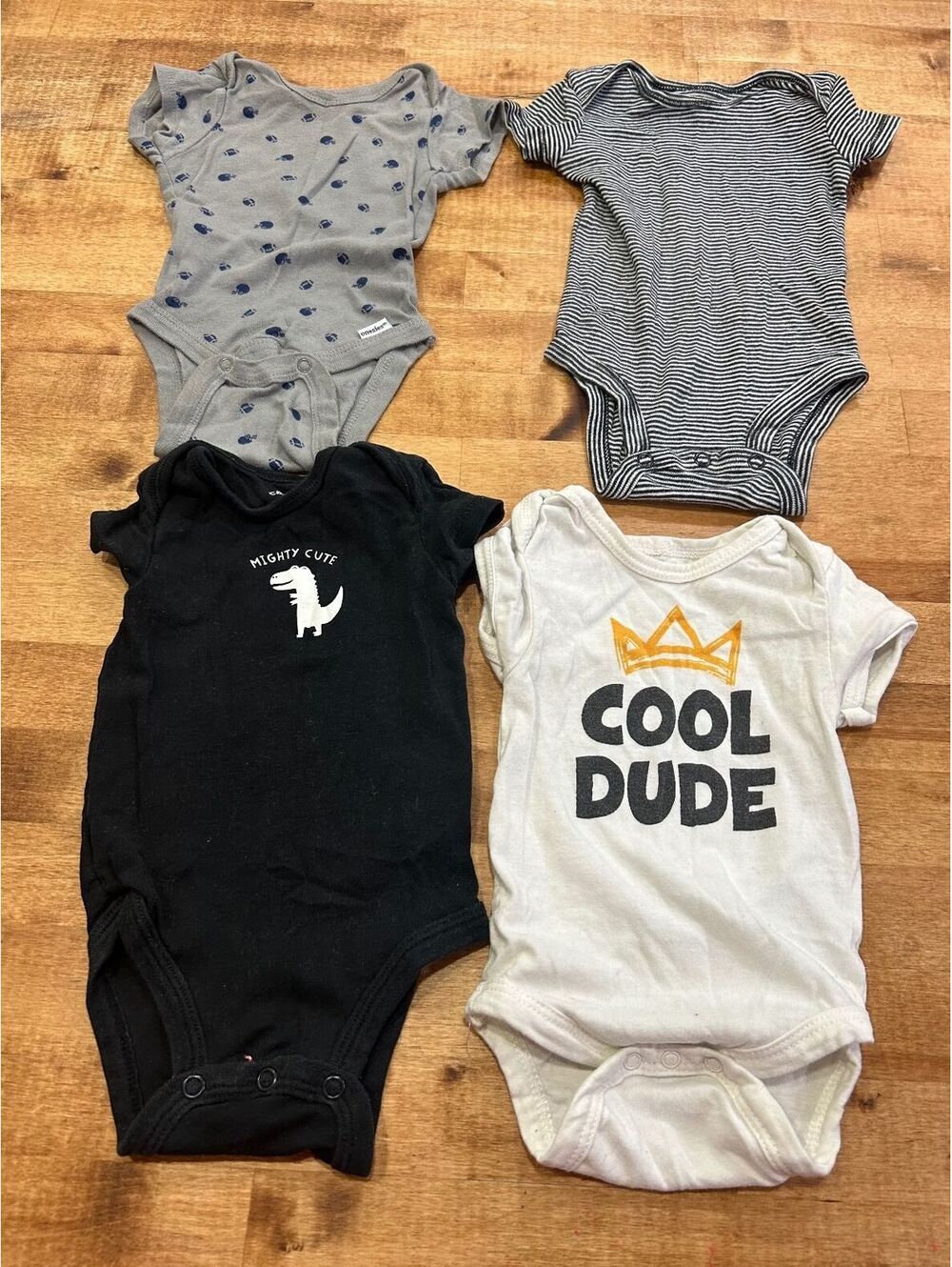Set of 4 Baby Bodysuits 0-3 Month Size - Black, White, gray, and Striped